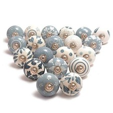 Assorted Ceramic Cabinet Knobs - Vintage Grey White Ceramic Knobs Set of 20