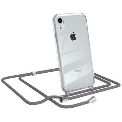 Für Apple iPhone XR Hülle mit Kette Band Seil Handy Soft Case zum Umhängen Grau