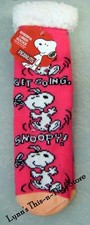 Peanuts Snoopy Pink Sherpa Lined Women's Non-Slip One Size Slipper Socks 9/716 