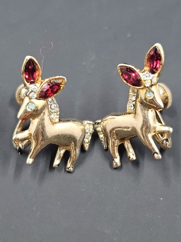 1945 Adolph Katz Coro Dancing Donkey Brooch & Earring Set Goldtone Rhinestone - Picture 5 of 11