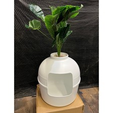 Hawsaiy Hidden Cat Litter Box Enclosure w 40" Faux Plant Real Stones, White