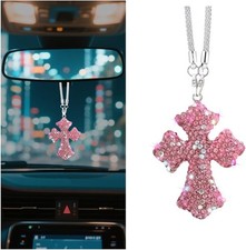 Bling Cross Car Rear View Mirror Hanging Ornament, Crystal Rhinestones Religious