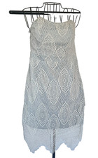 Windsor White Grey Strapless, Lace Dress Scalloped Hemline Size Medium