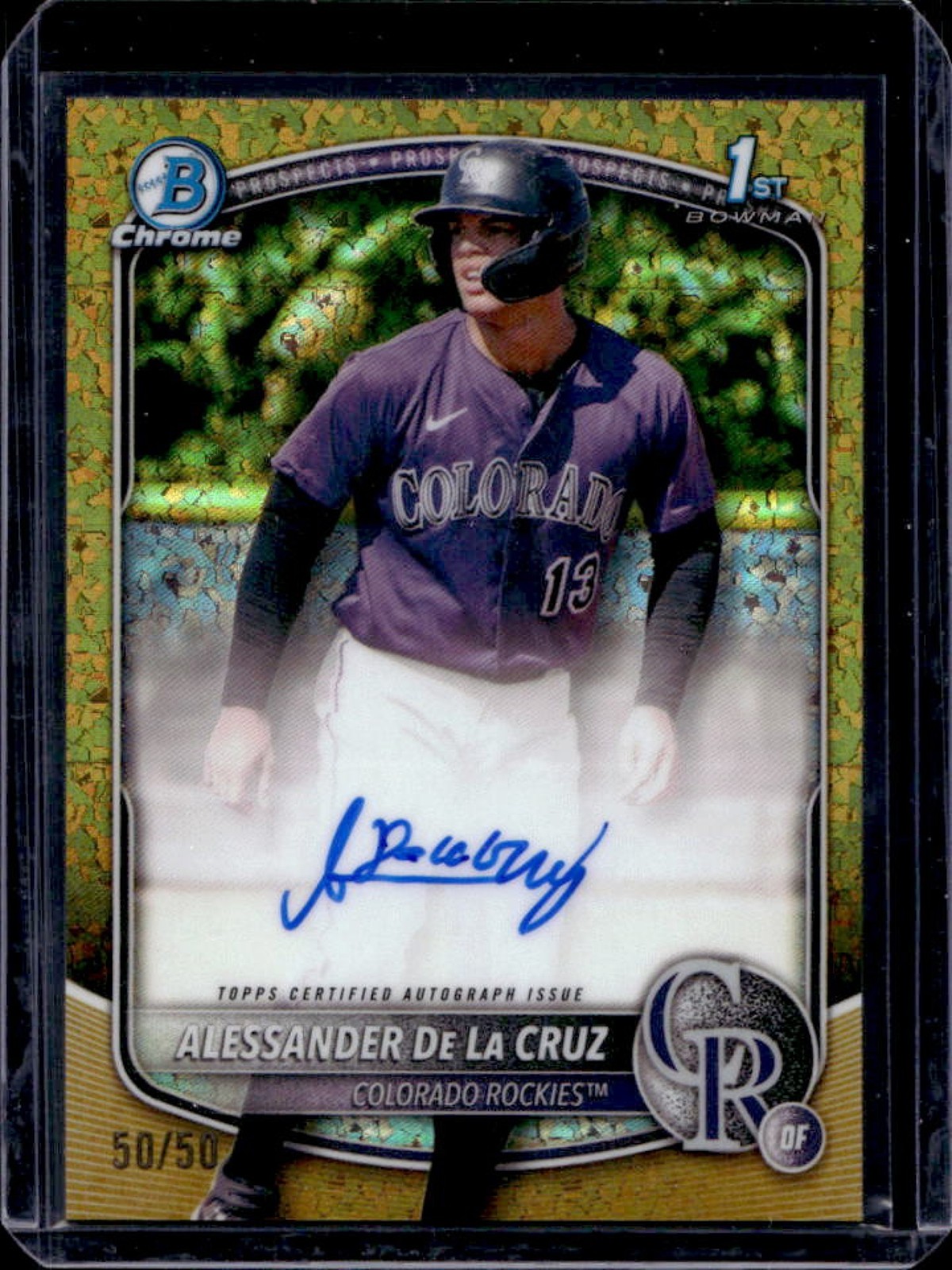 2025 Bowman Chrome Alessander De La Cruz Auto Gold Diamonds Refractor 1st #50/50
