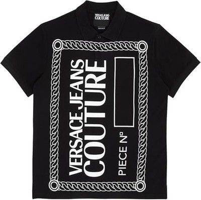 Versace Jeans Couture Black Graphic Logo Polo Shirt   Statement Streetwear