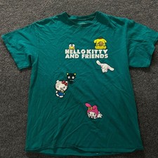 Sanrio T-Shirt Mens Size L Teal Hello Kitty and Friends Graphic Crew Neck Casual