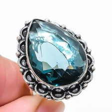 London Blue Topaz Gemstone Handmade 925 Sterling Silver Jewelry Ring Sz 6.5 US 
