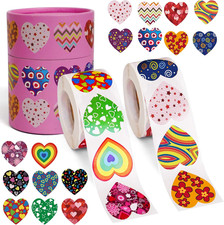 Valentines Day Stickers, 1000PCS 1.5  Heart Stickers with 16 Designs, Round Roll