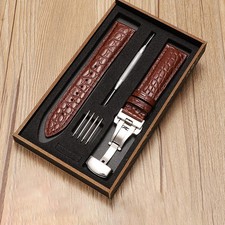 Crocodile Grain Leather Watch Band Strap Bracelet Butterfly Clasp 12-24mm NEW
