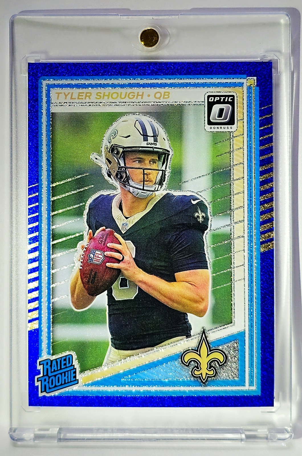 2025 Panini Donruss - Rated Rookie Tyler Shough #223 Optic Blue Glitter Case Hit