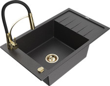 Elias Granitspüle Schwarz mit Goldmischerset