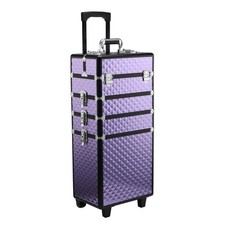 HOMCOM Trolley Makeup da Viaggio Professionale Viola (33.5x23x76/95.5cm)