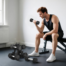 Set manubri metallo ghisa rivestito in gomma nera 2x4/2x6/2x8kg + cremagliera 34x10x32cm