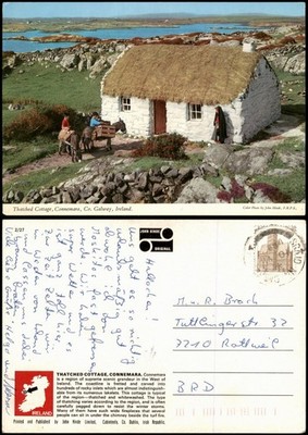 Postcard Renvyle Traditionelles Thatched Cottage in Connemara 1975