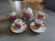Vintage 7 Piece Miniature Ceramic Tea Coffee Set Roses Cottage Fairy Tea Party