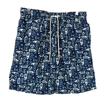 LANDS END Nautical Blue Swim Trunks Mens Medium Mesh Liner EUC Anchor Buoy Rope