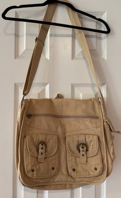 Vintage Y2k Khaki Canvas Messenger Bag Cargo Utility Hobo Shoulder Purse Tan