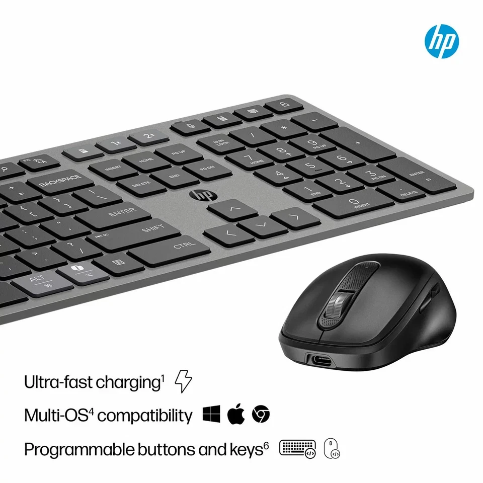HP Bluetooth Keyboard & Mouse Set Multi-Device Rechargeable USB-C Combo - Image 3 of 4