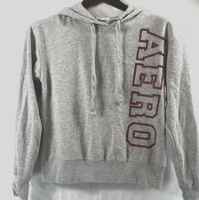 Aeropostale AERO Women  s Hoodie Gray Fuchsia Logo Pullover Sweatshirt Size S EUC