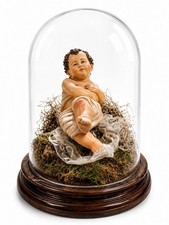 Baby Jesus in Terracotta Glass Bell Glass Eyes H30 Base 20 Toddler