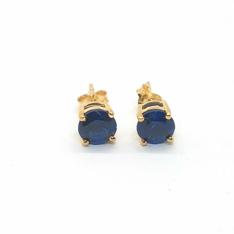 14K Gelbgold Beschichtet 2 Ct Blauer Simulierter Saphir Solitär Ohrstecker - Bild 4 von 4