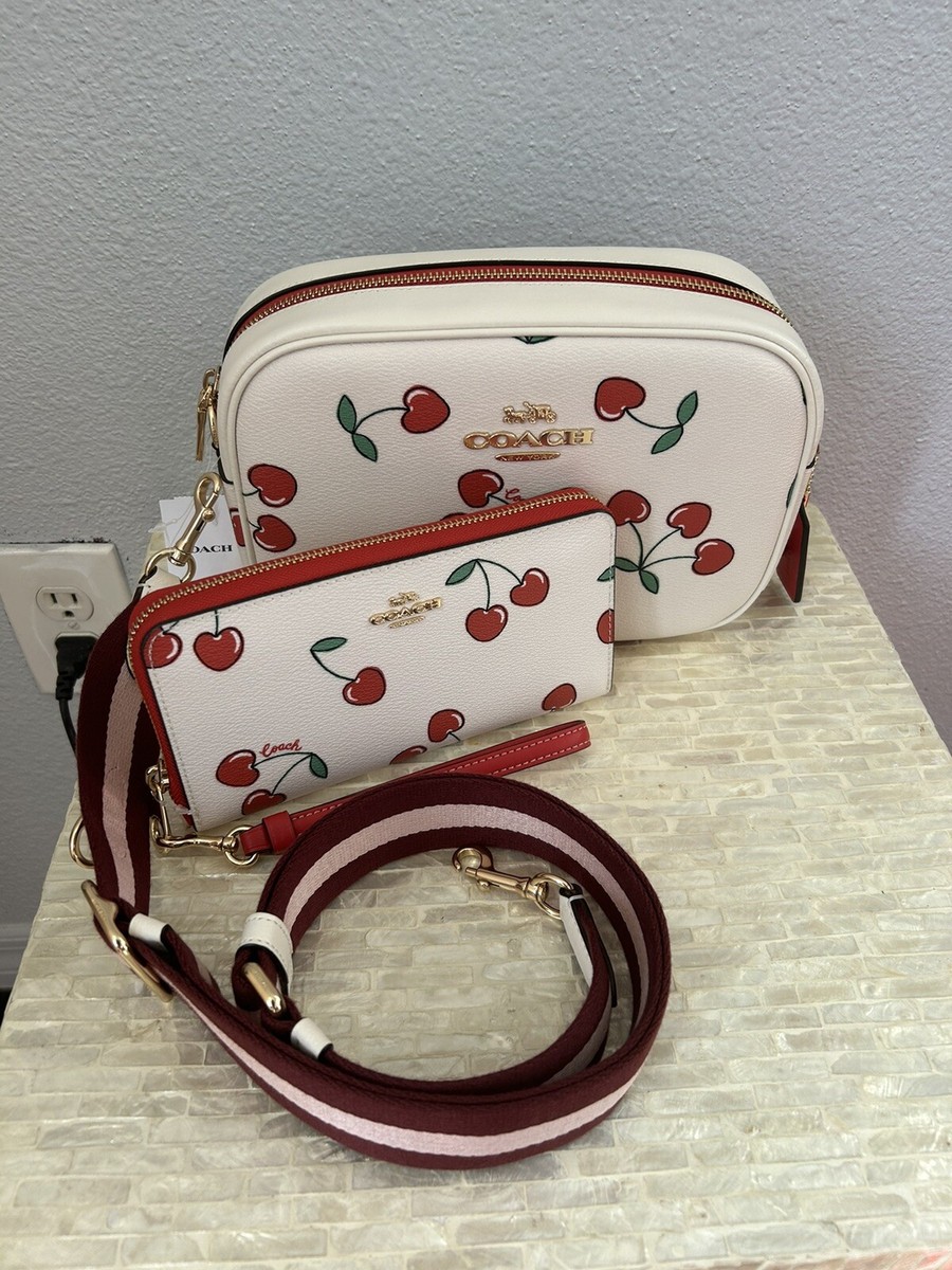 【COACH】Jamie Camera Bag ジェイミー カメラバッグ/cherry Coach Jamie Camera Bag With Heart Cherry Print & Long Wallet