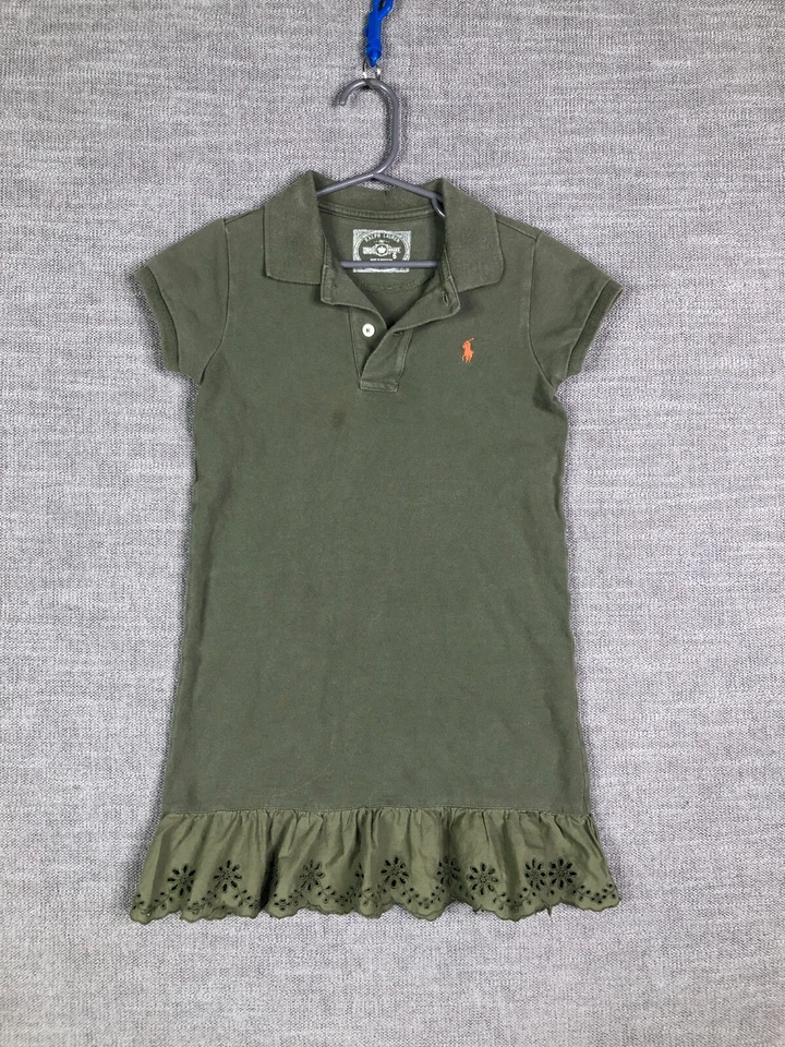 Ralph Lauren Polo Shirt Dress Girls 6 Green Mesh Small Pony Logo - Image 2 of 4