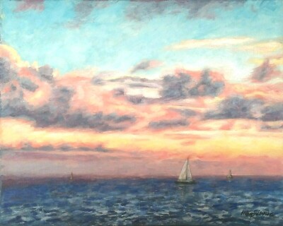 Limited Edition Canvas Original Print Signed Sunrise Ocean Sea Painting Boat COA
