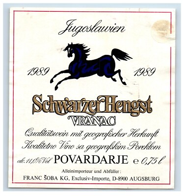 Vintage Jugoslawien Schwarzer Hengst Vranac German Wine Label S80E