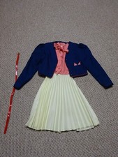 Vtg Girls Dress 2 Piece Set Size 12 Gingham Bow Belted Pleated