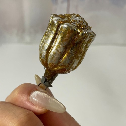 Vintage Glass Tiny ROSE Flower Embossed Gold Small Christmas Ornament Japan - Picture 4 of 7