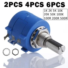2/4/6Pcs 10-100K Ohm 3590S Rotary Wirewound Precision Potentiometer Pot 10-Turn