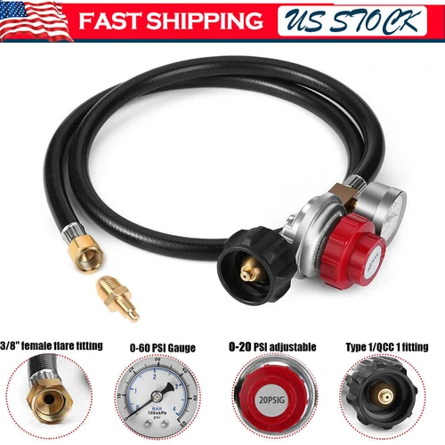 4 ft Propane Regulator and Hose 0-30PSI with PSI Gauge fit Type1 QCC1 Gas Grill - Picture 2 of 14
