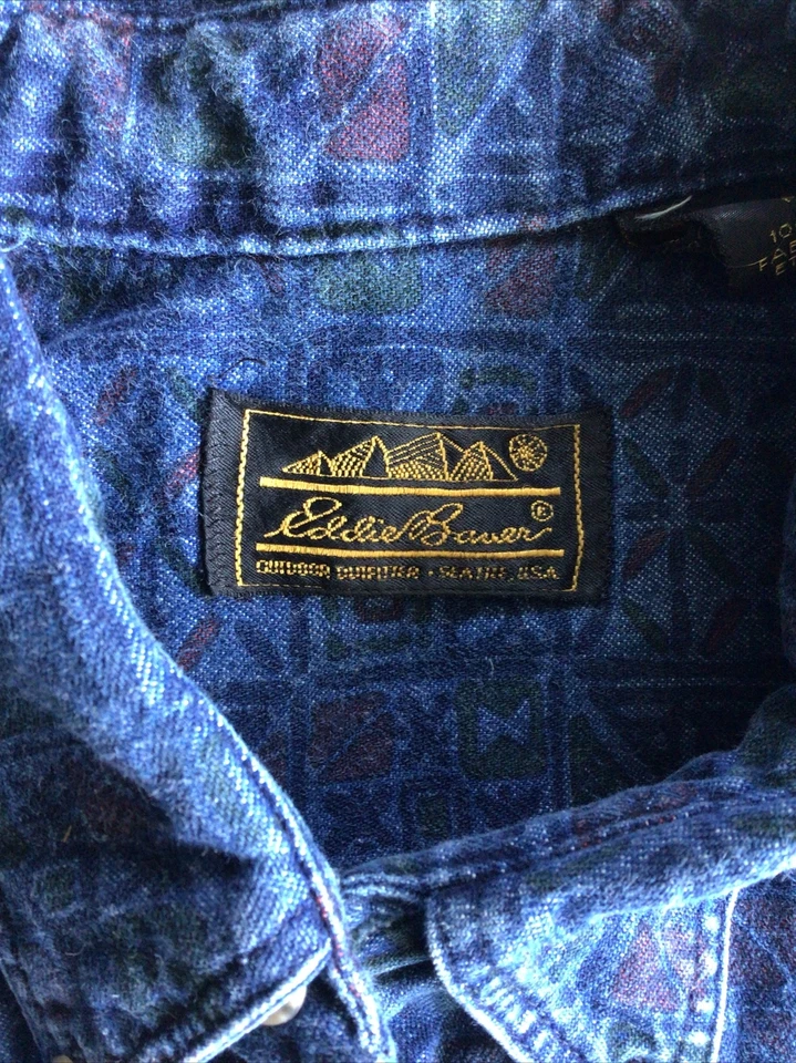 Camisa DE COLECCIÓN Eddie Bauer Para Hombres Talla M Moyen Denim Azteca Estampado Geométrico EE. UU. Foto 2 de 4