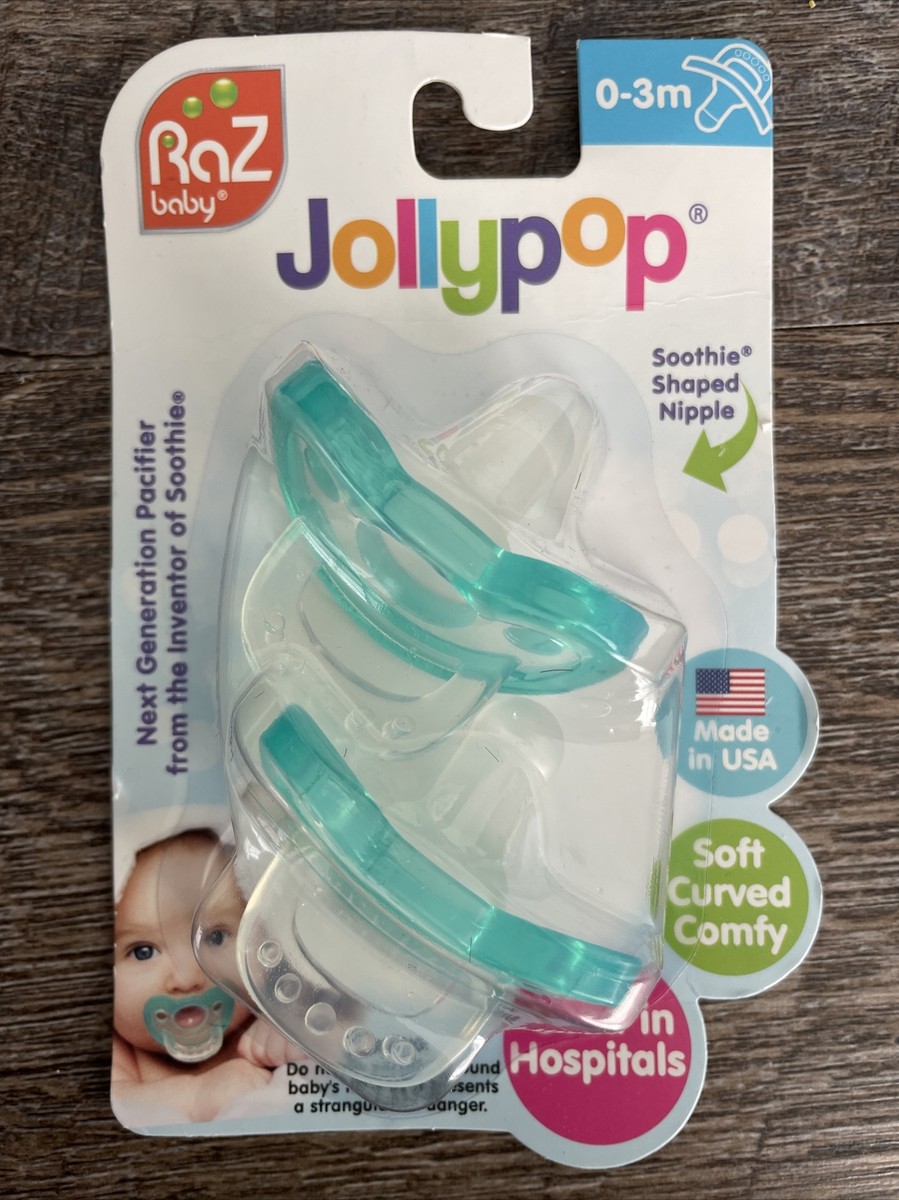 RaZ Baby Jollypop Pacifier, 0-3m, Teal, Ct Made In USA