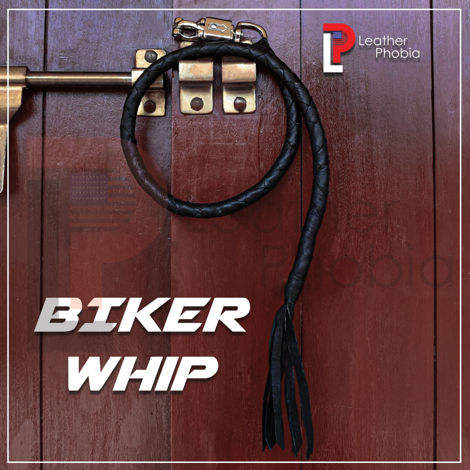 Biker Whip Motorcycle Get Back 36" Leather Whip for Handlebar Black