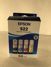 Epson 522 Combo-Pack Ink Bottles - Black Cyan Magenta Yellow (T522120-BCS) NEW