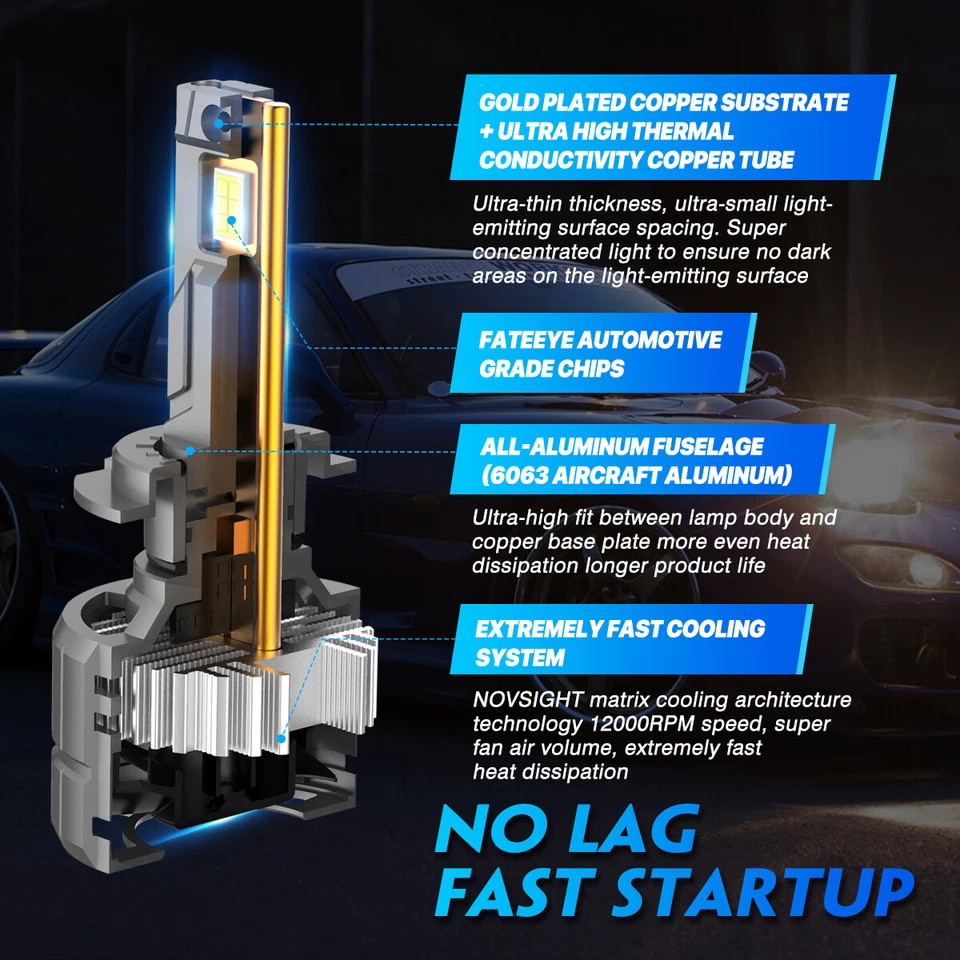 NOVSIGHT H7 H11 9005 9006 9007 H4 H13 LED Headlight Bulbs High Low Beam 60000LM - Image 4 of 4