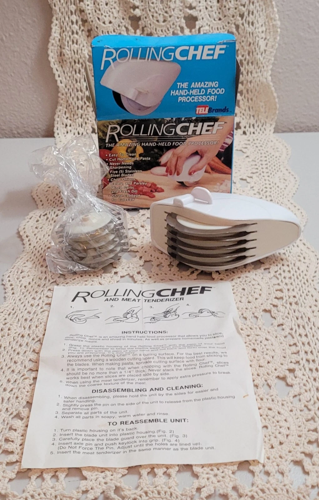 Vintage Rolling Chef The Amazing Hand-Held Food Processor NIB Chop Mince Shred +