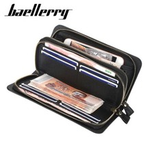 Man's Leather Long Wallet Large Capacity ID Card Holder Wallet Zipper Clutch Bag