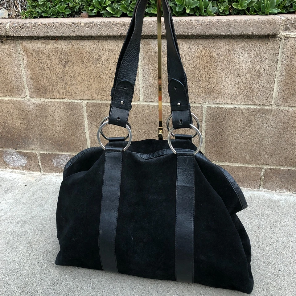 JANE AUGUST Designer Italy Purse Shoulder Hand Bag Black Leather Suede Large - Image 2 of 4