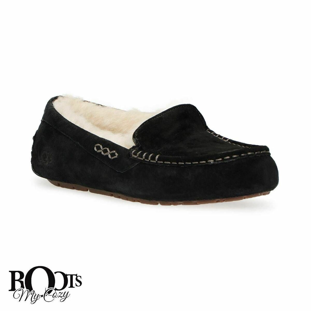 UGG ANSLEY BLACK SLIP ON MOCCASINS SHOES SLIPPERS SIZE US 7 UGG ANSLEY BLACK SLIP ON MOCCASINS SHOES SLIPPERS SIZE US 7