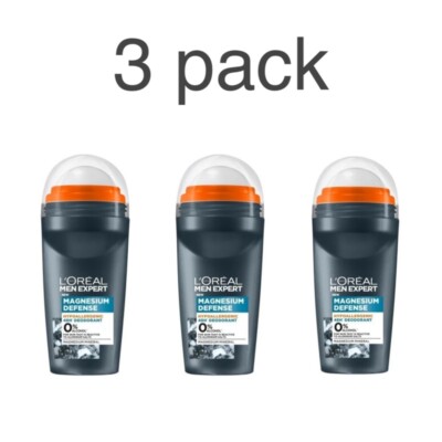 3x L'OREAL MEN EXPERT MAGNESIUM DEFENSE roll on deodorant 1.7 fl.oz / 50 ml