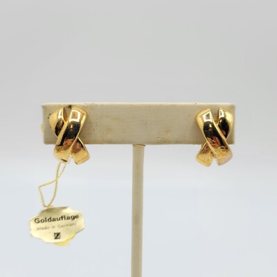 Vtg Earrings Letter X Clip-on LE BIJOU PAR ZIEMER GOLDAUFLAGE Germany Jewelry