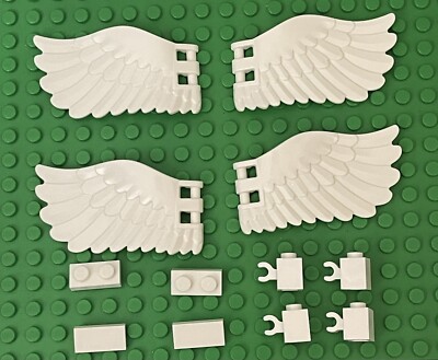 Lego 2 Pairs Pegasus White Feathers Wings With 4 Brick W/ Clip,2 Tiles,2 Plates