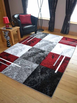 Moderne Designer Quadrate Dicke Weich Rot Hellgrau Silber Fußmatten Läufer Teppiche