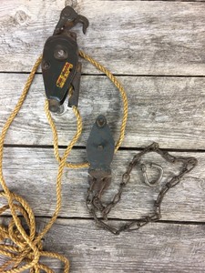 Vintage Farm Master Barn Block Tackle Double Pulley System Rope