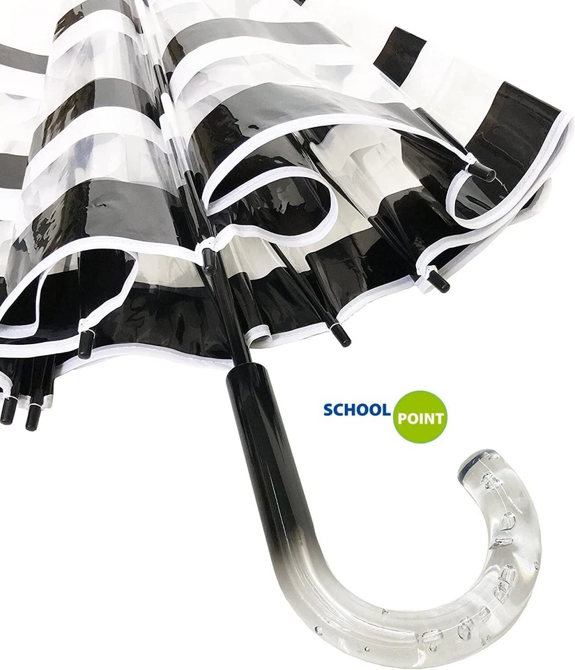 SMATI Ombrello Banda Cupola Trasparente – Righe Bianco e Nero - Antivento - Auto - Immagine 3 di 4