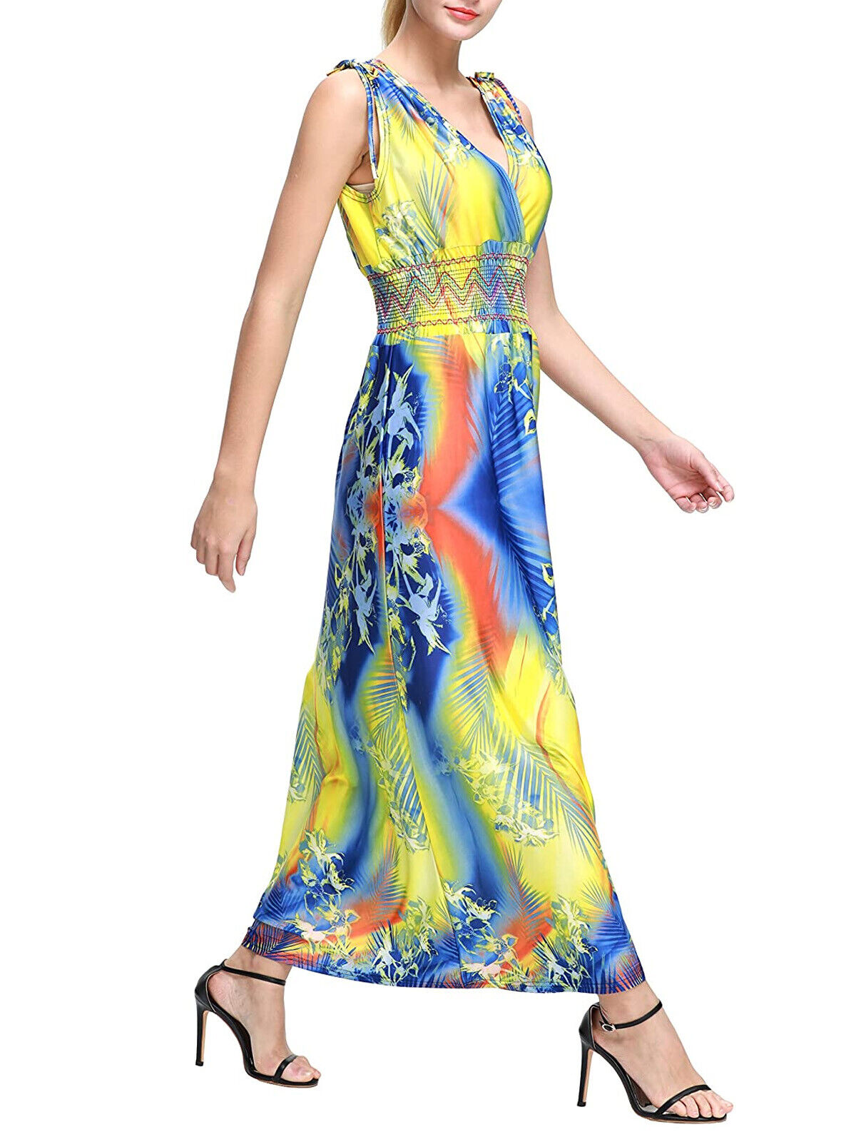 26/28 Wantdo Yellow Colourful Sleeveless Maxi Hawaiian Dress Sizes 22/24 24/26