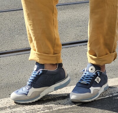 Cetti Schuh C-848 XL Ante Grid Navy Echtleder Herren Sneaker Wechselfußbett
